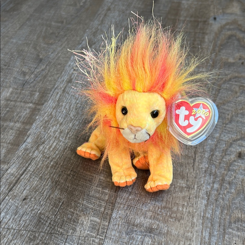 Ty Bushy the Plush Lion with Bright Orange and Yellow Mane